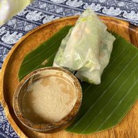 Rice paper rolls with peanut dipping sauce  at Two Little Birds in Luang Prabang