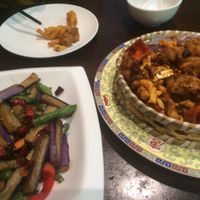 'chicken' and eggplant dishes at TiānLóng Bǎo Yán in Xian