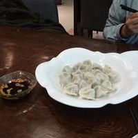 Mushroom filled jiaozi (dumplings) and sesame vinegar dipping sauce. at TiānLóng Bǎo Yán in Xian