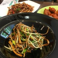 A mushroom dish, a fried soy and mushroom dish, and sweet and sour “pork” at TiānLóng Bǎo Yán in Xian