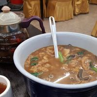 This dish looked better than it tasted. The fried breaded soy protein was a gooey mush in the gravy. at Daxingshan Temple Vegetarian in Xian