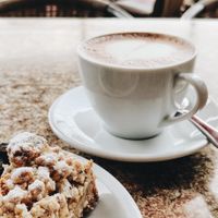 Hot chocolate and two different cakes (you can get half of a slice, so you can try more) at Der Kaffeekocher & Meer in Sankt Peter-ording