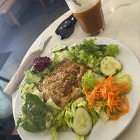 Lentil moussaka and fresh salad  at Mela Canela in Sintra