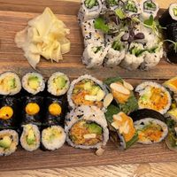Chefs platter plus some avocado cucumber rolls for the kids  at Bloom Sushi in Montreal
