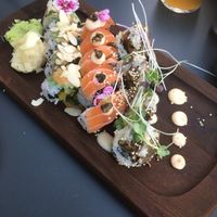 Left side kimbap, middle Salmon Philadelphia, right side Mr. Crunch at Bloom Sushi in Montreal