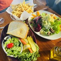 Veggie Burger and Beet Salad with fries  at Nepenthe in Big Sur