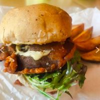 portobello mushroom burger with wedges at Real Food 真食 - Yishun in North Singapore