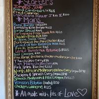 Menu with vegan and vegetarian items marked  at The Rambling Rose in Montagu