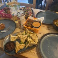 Momos and onion bhaji   at Momo Shop in Manchester