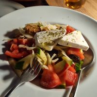 Vegan feta, Greek salad at Ovàl in Thessaloniki