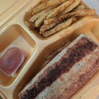Vegan burrito and chips at Los Burros in Rabat
