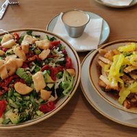 Caesar salad with crispy tofu, Dragon fries.  at Fresh on Sunset in West Hollywood