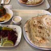 Stuffed aubergine, flatbread, salad  at Zaytoon - Temple Bar in Dublin