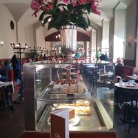 Some cakes are veggie. One vegan option at Café Eiles in Vienna