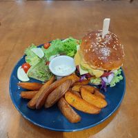 American burger and fries at Seed in Ipoh