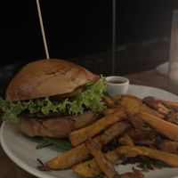vegan burger, amazing sweet potato fries   at Café Ceylon in Ahangama