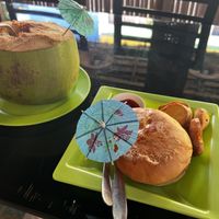 Coconut burger with sweet potato fries   at Coco Loco in Anda