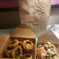 Onion Rings and Chick-un Sandwich at BeetBox in Vancouver