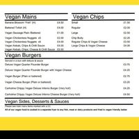 Vegan menu at Carholme Chippy in Lincoln