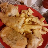the 'fish' is so different that we had half of each to experience it- the banana blossom was probably my favourite- also pictured is half a vegan battered sausage that was only £1 at Carholme Chippy in Lincoln