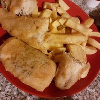 the 'fish' is so different that we had half of each to experience it- the banana blossom was probably my favourite- also pictured is half a vegan battered sausage that was only £1 at Carholme Chippy in Lincoln