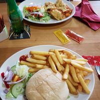 Vegan lasagne and the vegan burger with chips at Smoo Cave Hotel in Lairg
