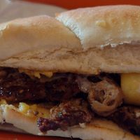 Cheesesteak - yummy bread is hiding all the onion & pepper goodness inside at Shahar Cafe in Louisville