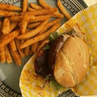 Chicken sandwich and fries  at Shahar Cafe in Louisville