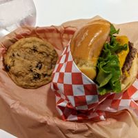 Burger and cookie at Shahar Cafe in Louisville