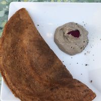 Galette de lentilles with leek and mushrooms  at Bleu Canard in Lille