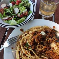 Spaghetti and salad at Khong Vegan Restaurant  in Da Nang