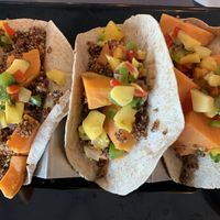 Vegan tacos. Very nice texture and variety of flavors.  at Cafe Brazil in Dallas