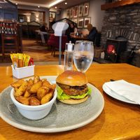 Vegan burger with wedges. at Davitt's in Kenmare