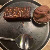 Chilli chocolate brownie with vegan chocolate ice cream  at Turtle Bay in Leamington Spa