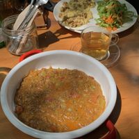 Menemen with soya mince and scrambled tofu with vegan sucuk   at Gabo Kitchen in Ankara