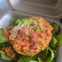 Stuffed avocado with chili at Mama Pacha in San Juan
