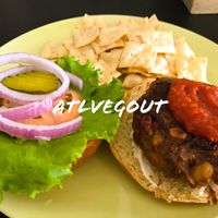 Veggie burger  at Mama Pacha in San Juan