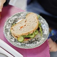 Hummus sandwich at Little Big House in Thessaloniki