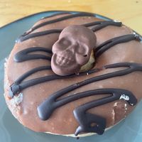 Chocolate donut with a donut hole in the donut’s hole  at Choclo y Maíz Cocina Vegana in Guadalajara