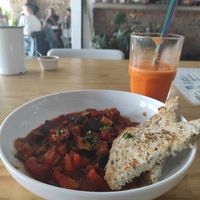 Shakshuka and carrot juice at Choclo y Maíz Cocina Vegana in Guadalajara