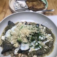 Enchiladas and biscuit with jam  at Choclo y Maíz Cocina Vegana in Guadalajara