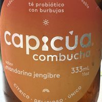 Local ginger tangerine kombucha  at Choclo y Maíz Cocina Vegana in Guadalajara