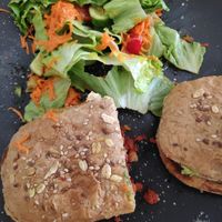Cuban sandwich and salad. at Choclo y Maíz Cocina Vegana in Guadalajara