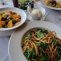 Sweet-n-sour tofu with white rice and lo mein noodles.  at Bali Hai Restaurant in San Diego