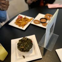 Collard greens, onion rings   at Go Vegan Philly in Wilmington