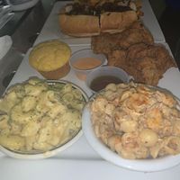 Cheesesteak, Chickn, Mac and cheese and C food Salad at Go Vegan Philly in Wilmington