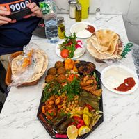 Vegan Teller for four at Azzam for 15 EUR (which was enough for a super dinner for four and enough left over for 4 yummy lunches) at Azzam in Berlin