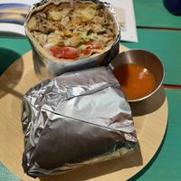 “Chikkn Eat-za” (Not-Chicken Burrito)  at Tacos and Flipflops - Pop-up in Peterborough