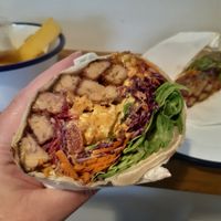 Tempeh Tikka Flatbread Wrap at Okra in Shrewsbury