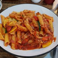 Courgette, tomato and garlic pasta. at Cafe Circa in Doune